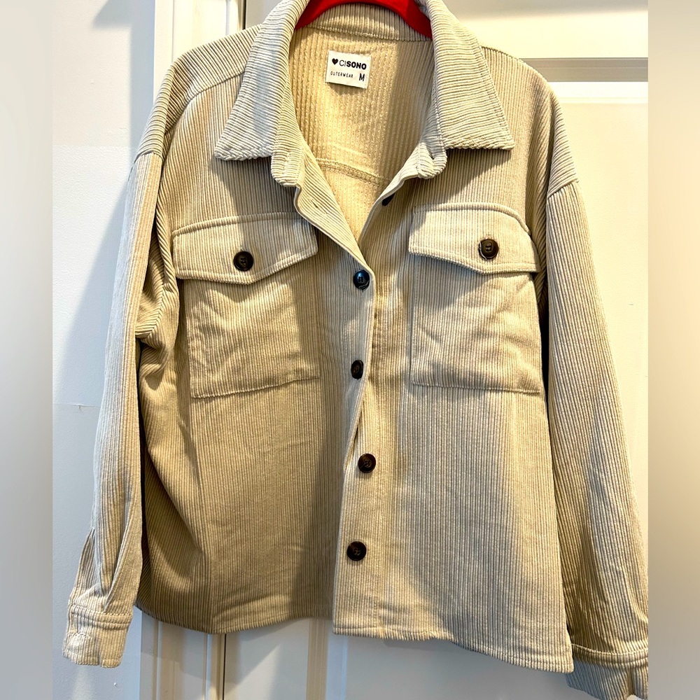 Beige Corduroy Button-Up Jacket, Womens Large